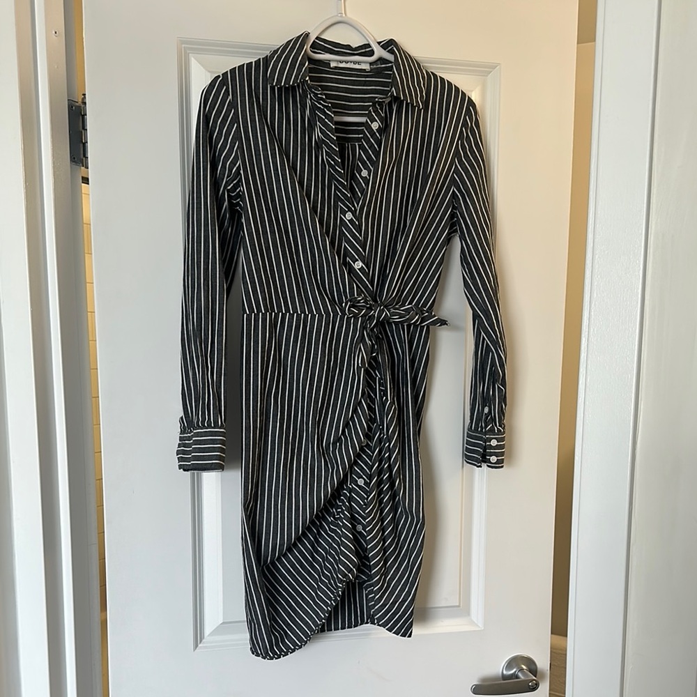 DO+BE Striped Long Sleeve Collared Shirt Dress
